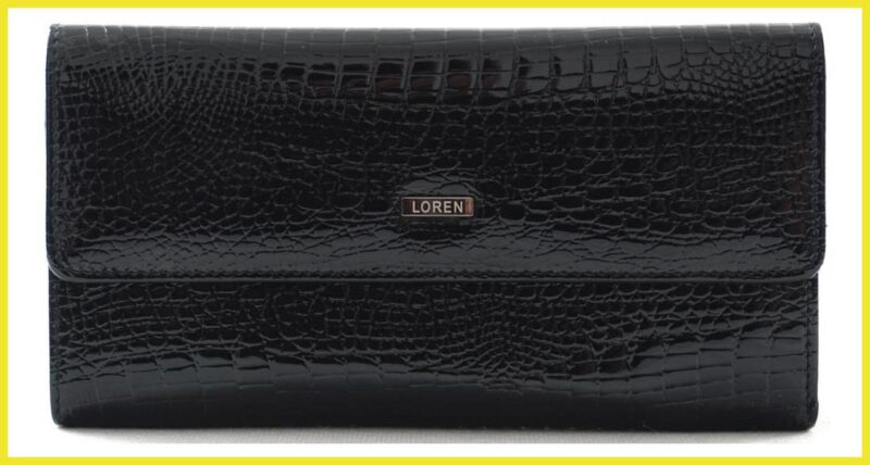 Lorenti női bőr pénztárca kígyóbőr mintával, széles, fekete noioldaltaska.hu a
