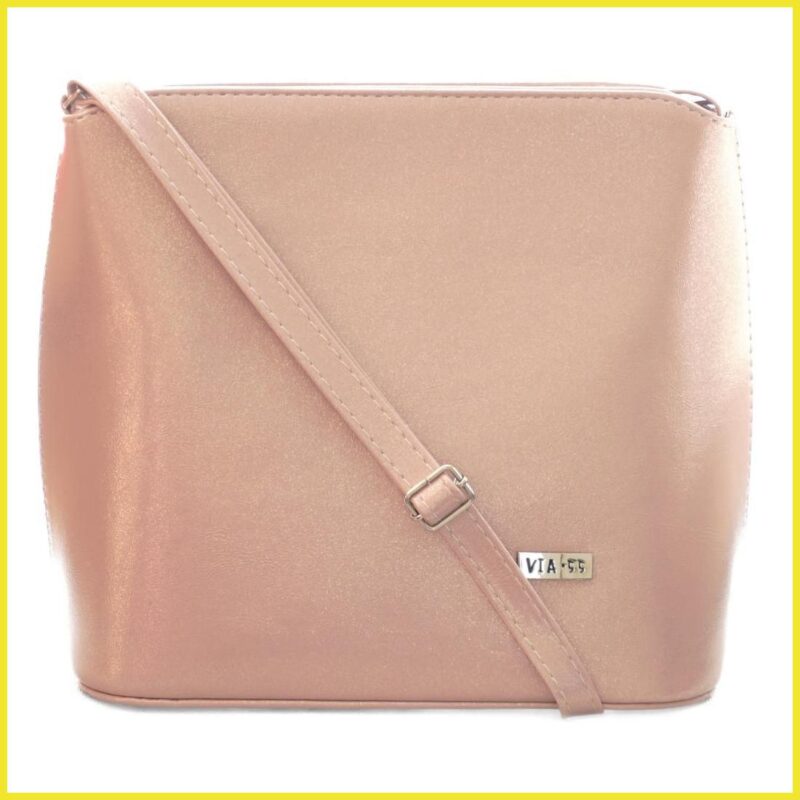 VIA55 elegáns női kis keresztpántos táska merev fazonban, rostbőr, rózsaszín noioldaltaska.hu a