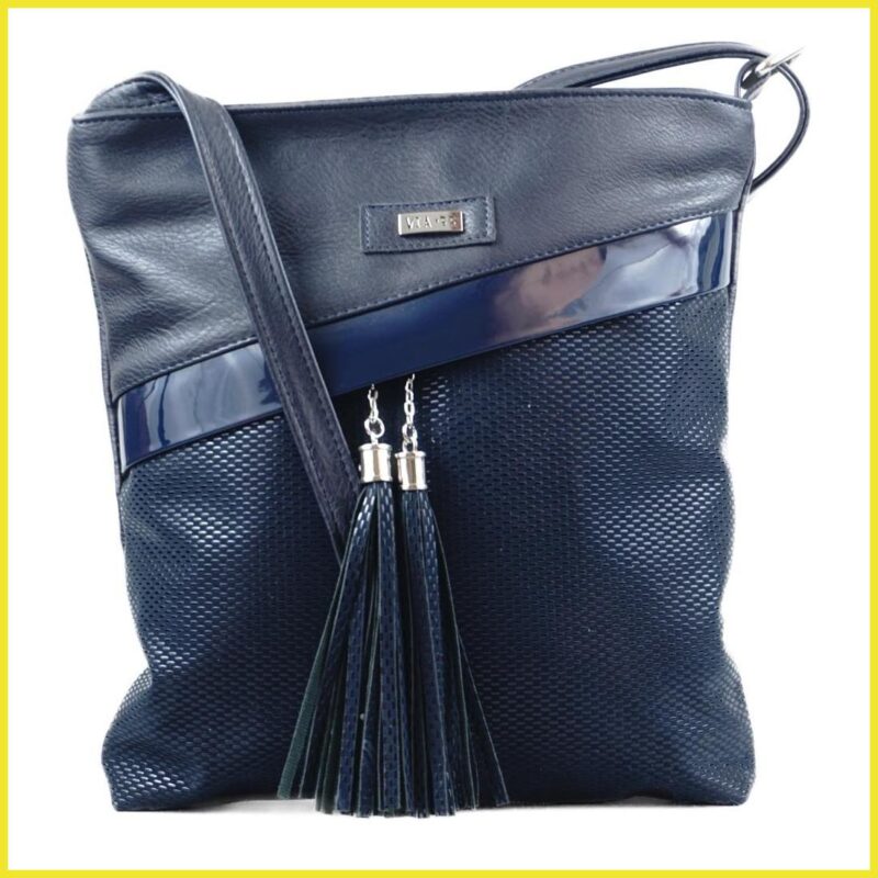 VIA55 női keresztpántos táska ferde zsebbel, rostbőr, kék noioldaltaska.hu a