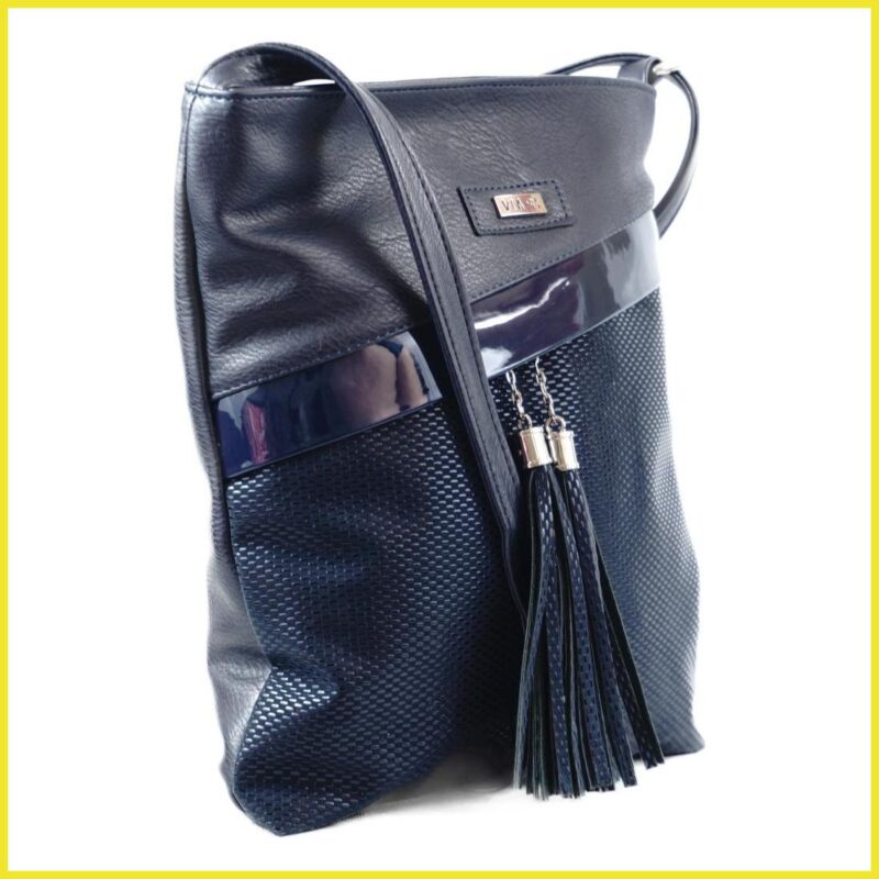 VIA55 női keresztpántos táska ferde zsebbel, rostbőr, kék noioldaltaska-hu b