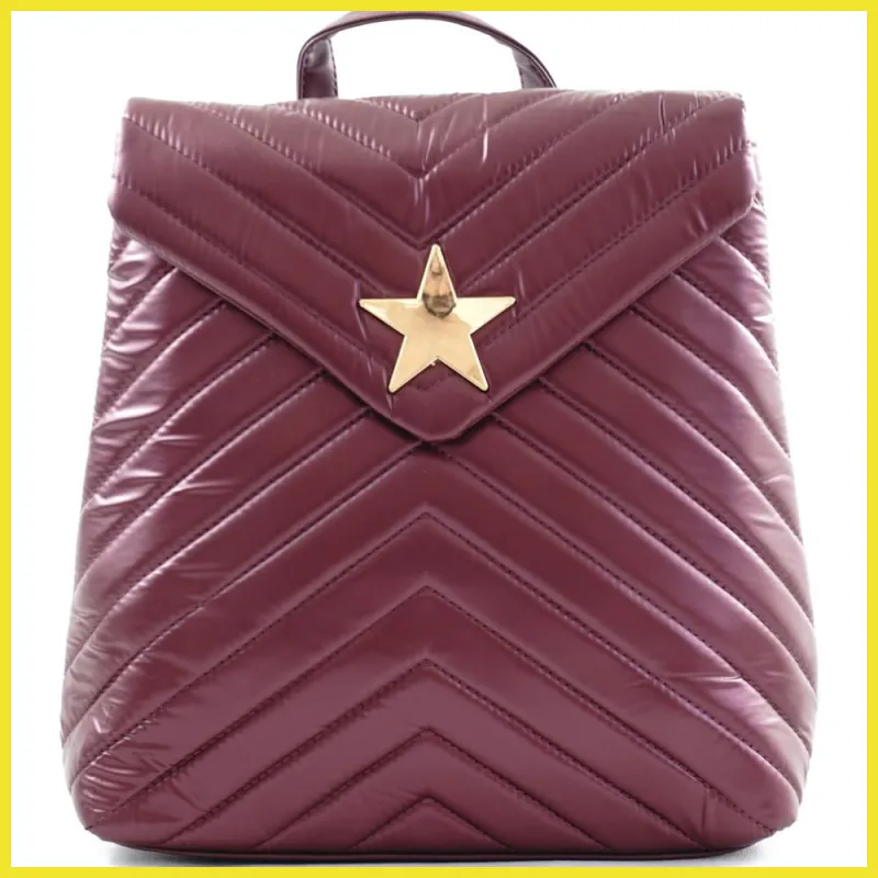 Női hátitáska csillaggal és V varrott mintával, vízhatlan, vörös noioldaltaska.hu 1