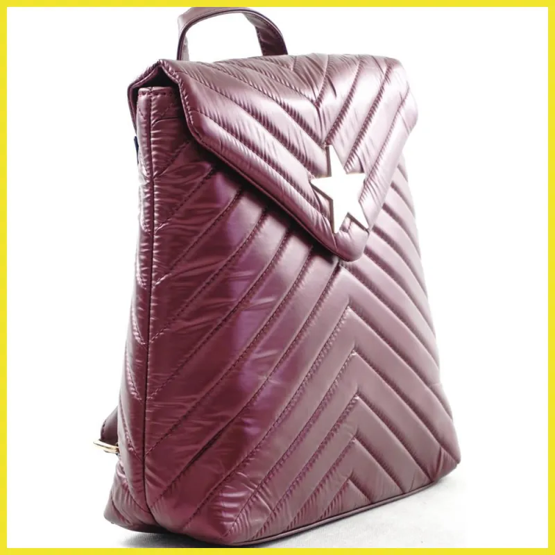 Női hátitáska csillaggal és V varrott mintával, vízhatlan, vörös noioldaltaska-hu 2